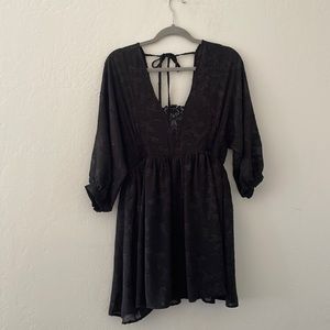 Millibon brocade peasant babydoll dress with puff sleeve SZM